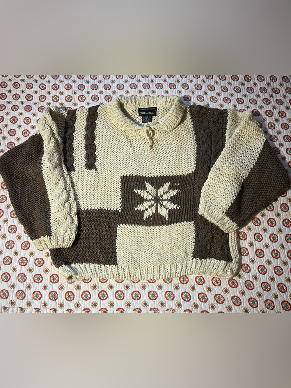 Vintage 80s Chunky Knit Beige Christmas Sweater size small medium